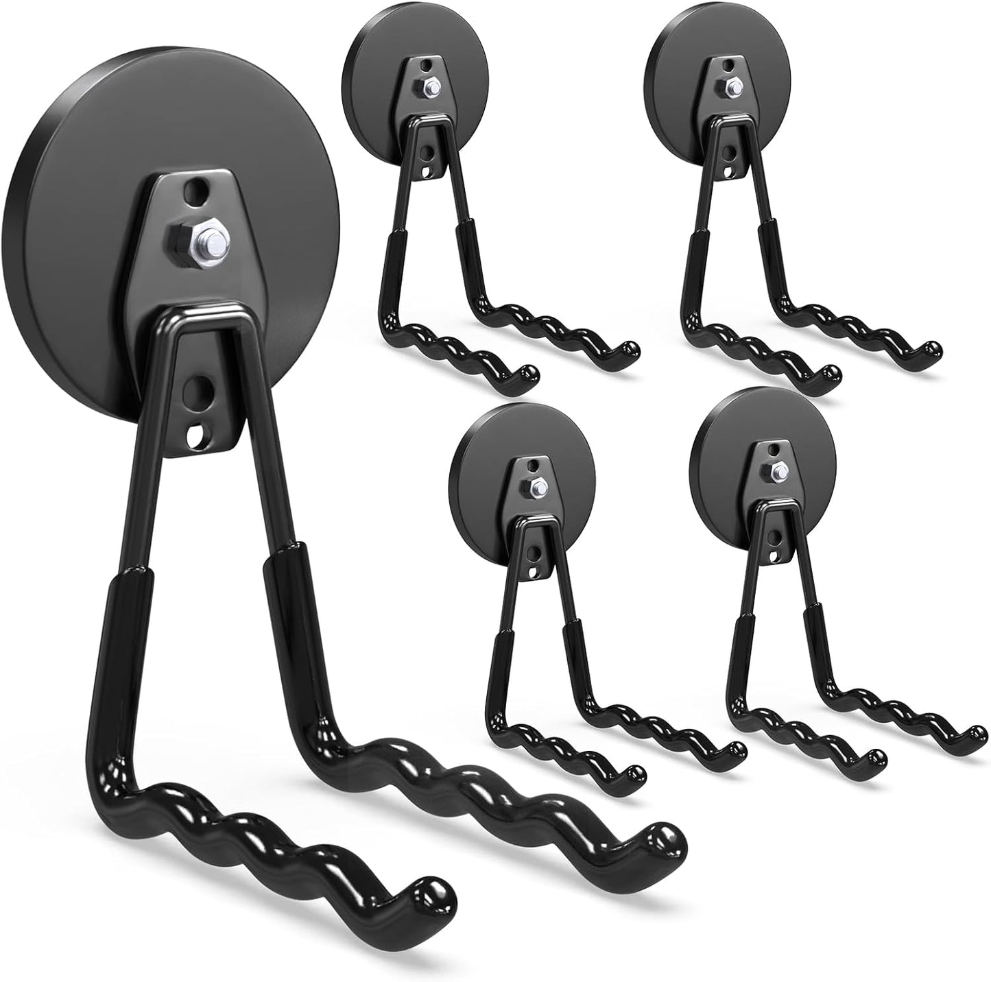 3-H Magnetic Wave Hooks Heavy Duty 4 Pack, Large Magnet Garage Hooks Heavy Duty and Strong Utility Magnetic Tool Holde for Hanging and organizing Garden Power Tool (Black