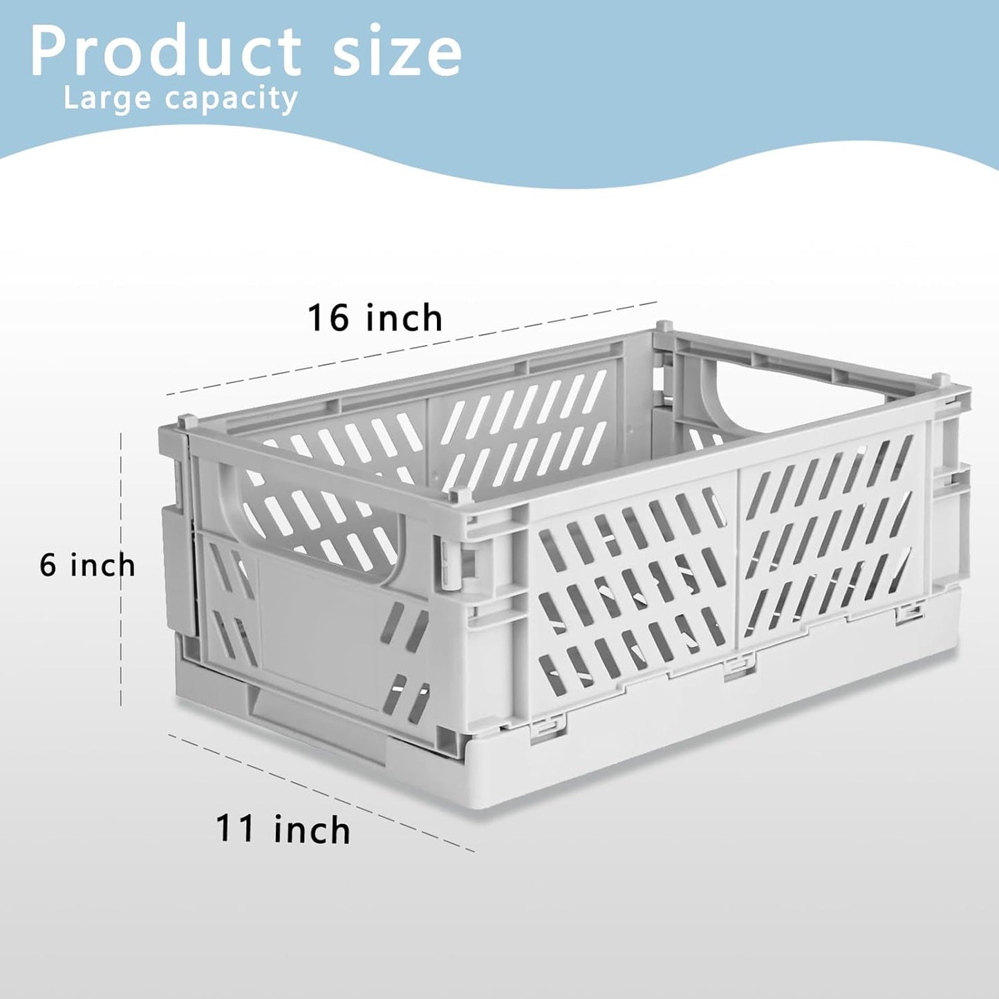 Tixill 2-Pack Mini Foldable Plastic Storage Box Mini Plastic Baskets for Organizing and Storage for Home Kitchen Bedroom Bathroom Office (16x11x6, Grey)