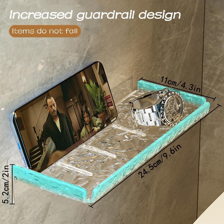 Shower Organizer, Wall Floating Shelf, Clear Wall Mounted Organizer for Bathroom Storage and moreAcrylic No Drill Wall Mount Adhesive Shelf
