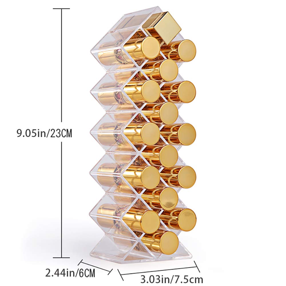 Lipstick Holder Organizer 16 Spaces Acrylic Stackable Fish Shape Lipstick Tower, Lip Gloss Storage Stand, Perfect for Lipgloss Organizers Makeup Vanity Display, Clear (1 Pack)
