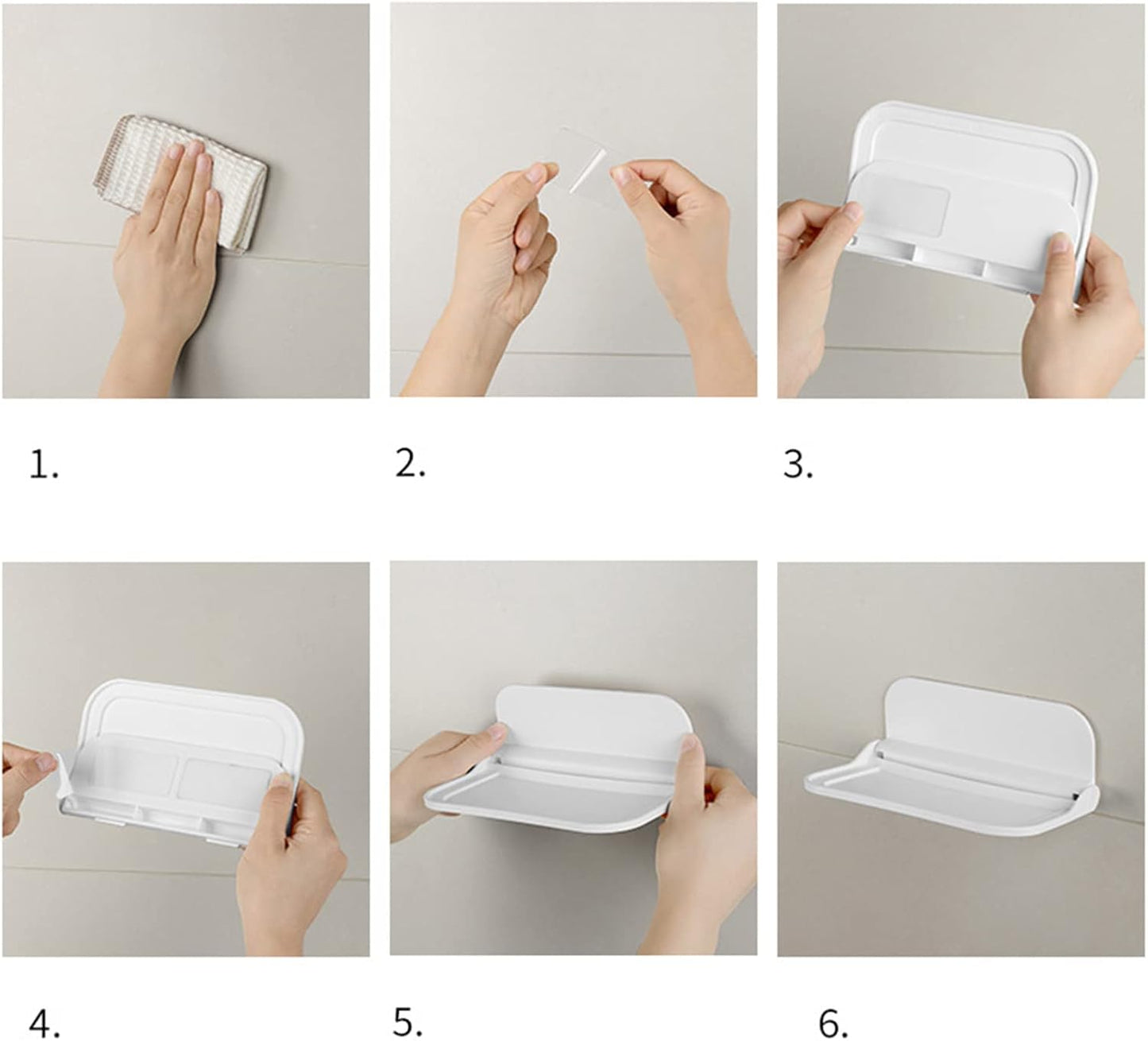 Wall Mounted Small Floating Shelf, Foldable Adhesive Plastics Floating Shelf, Stick On Wall for Bathroom Kitchen, Wall Mounted RV-Shelves, Bedside Extra Storage