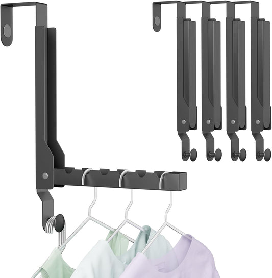 BAKON Over The Door Hanger Folding Clothes Drying Rack, Folding Hanging Coat Rack for Indoor Laundry Room Compact Small Space Foldable Portable Clothing Hanger Hook Collapsible (Black-4(Upgraded))