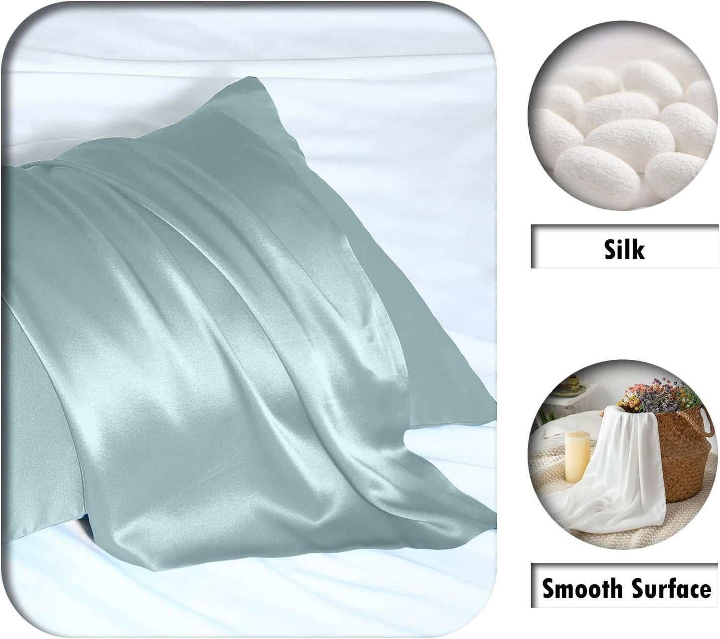 Silk Pillowcase for Hair and Skin, Soft, Breathable and Sliky Queen Size Silk Pillow Case, Both Sides Natural Mulberry Silk Pillowcases with Hidden Zipper (Queen Size 20"X 30")