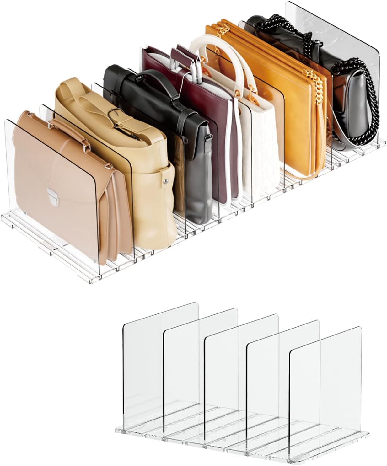 Adjustable Acrylic Purse Organizer for Closet Shelf – Clear Handbag Storage Divider, Pocketbook Rack, Clutch Holder, Purse Shelf Organizer for Women’s Closet Organization