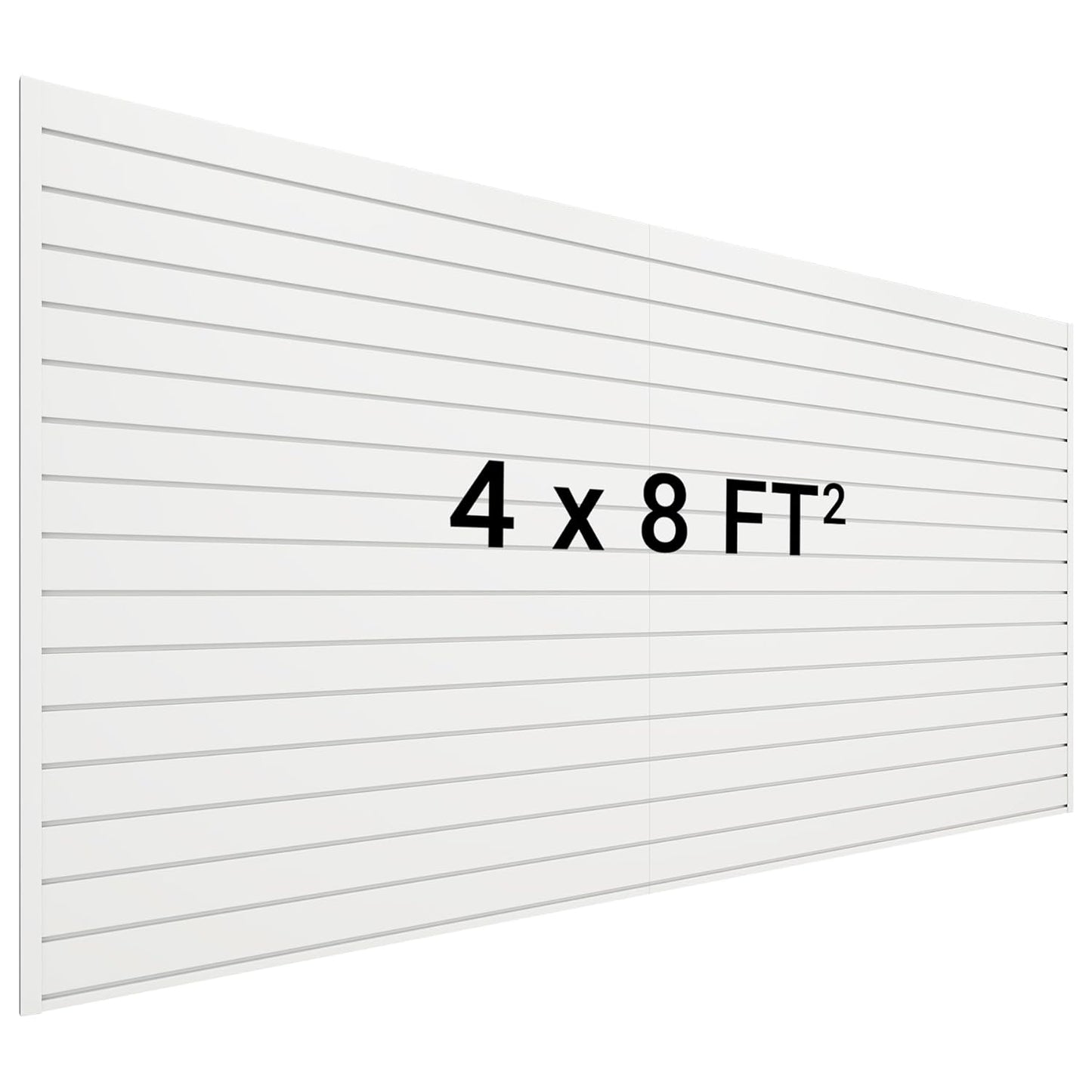 Slatwall Panel 8 FT x 4 FT, Interlocking Slat Wall Paneling, Wall Mounted PVC Wallpanel, Suitable for Garage Storage and Organizer, Slatwall Board, Shelves - White