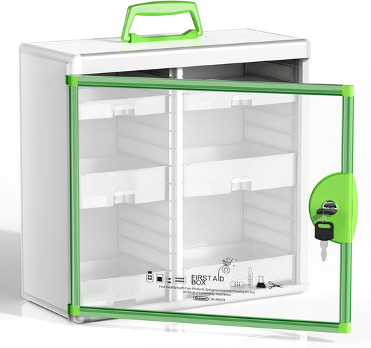 Glosen Medicine Cabinet with Key Wall Mounted Medication Lock Box 【 Green 15x 6.7 x 13 Inch】 Portable Storage Container Big Capacity