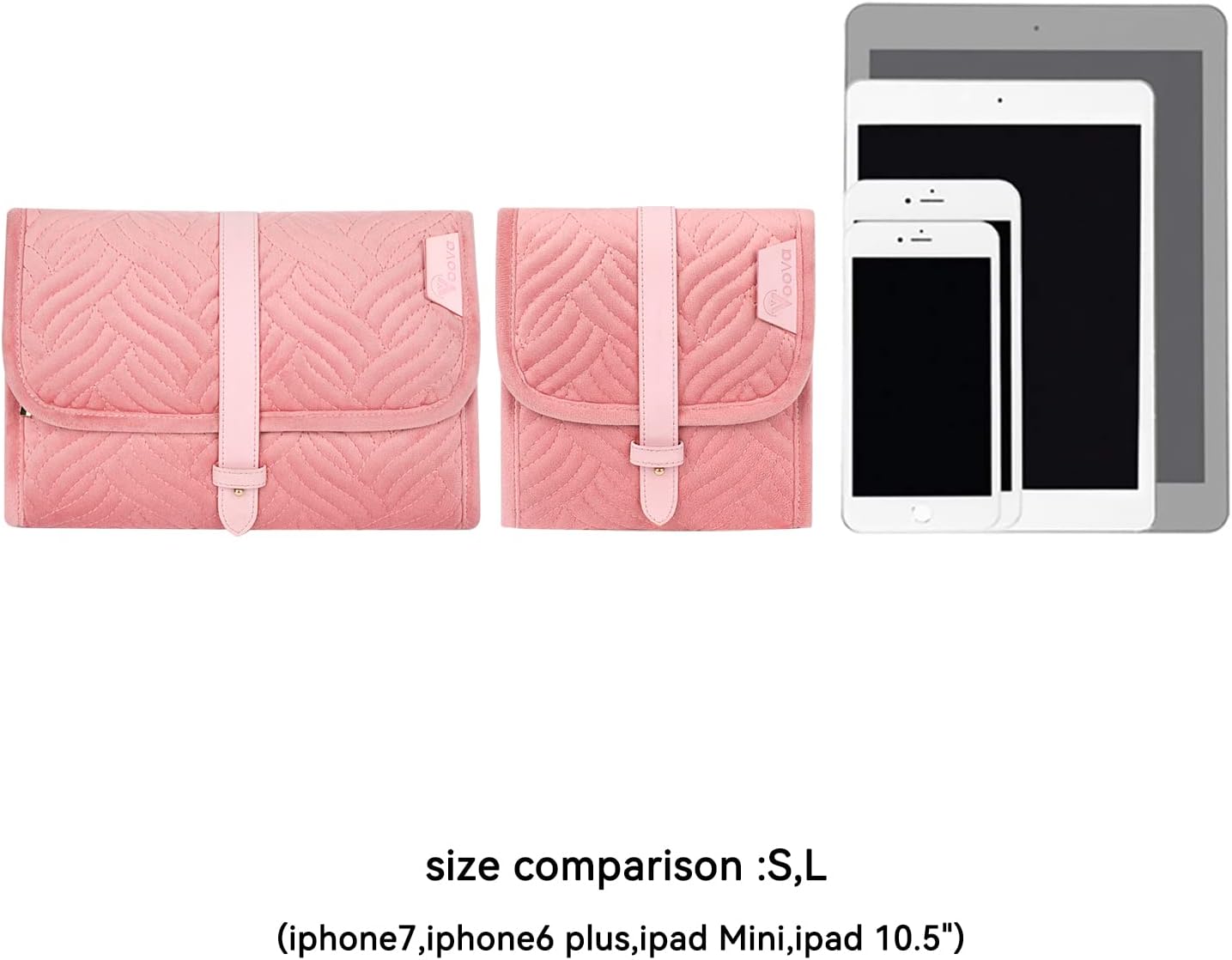 Voova Travel Jewelry Holder Organizer Case, Large Jewelry Storage Bag for Women Girls, Foldable Traveling Jewellery Pouch Roll for Necklaces Rings Earrings Bracelets, Pink