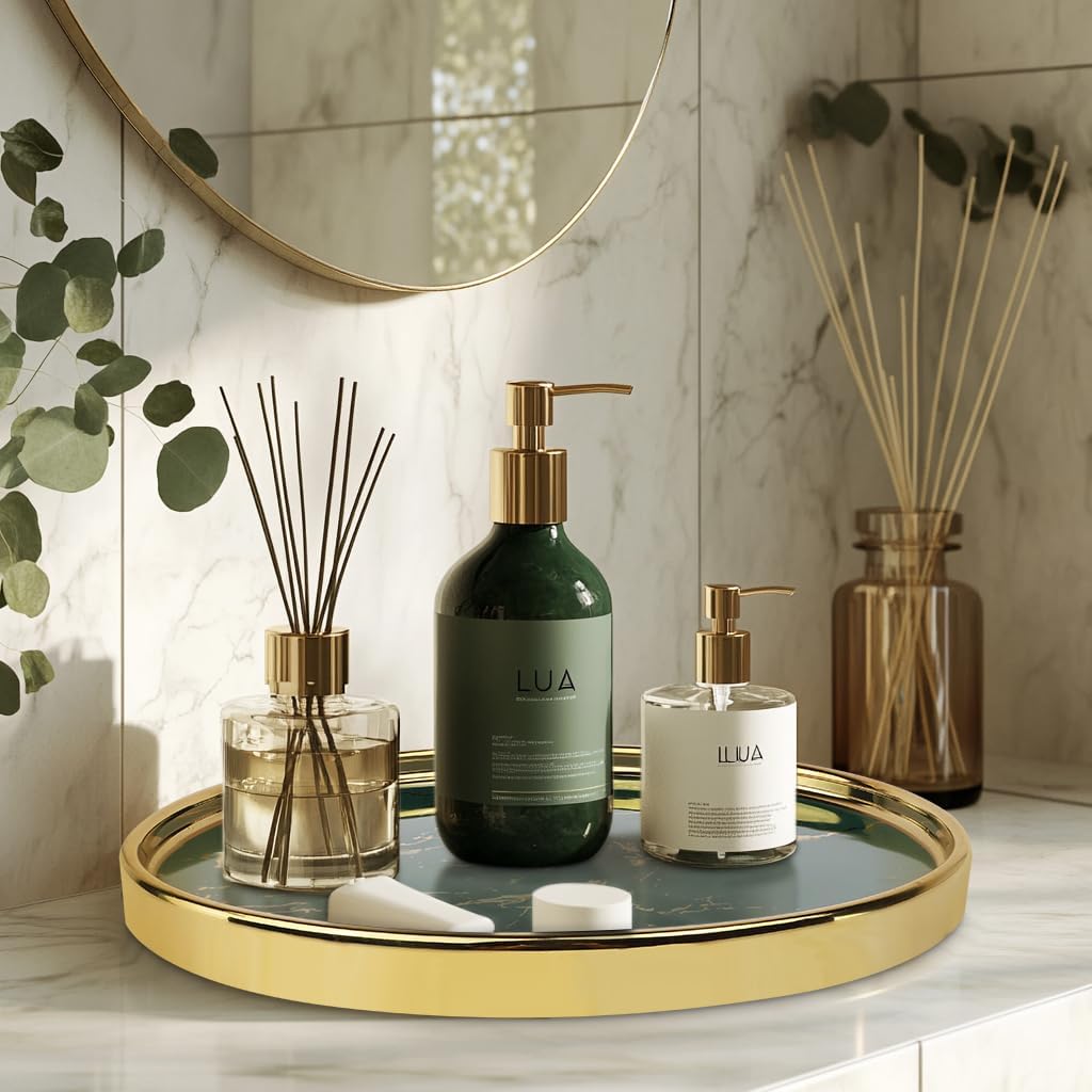 Ceramic Vanity Tray for Bathroom, Jewelry, and Makeup – Decorative Organizer Tray for Countertops, Dresser, or Sink – Elegant Green Round Design, Durable & Stylish Storage Solution