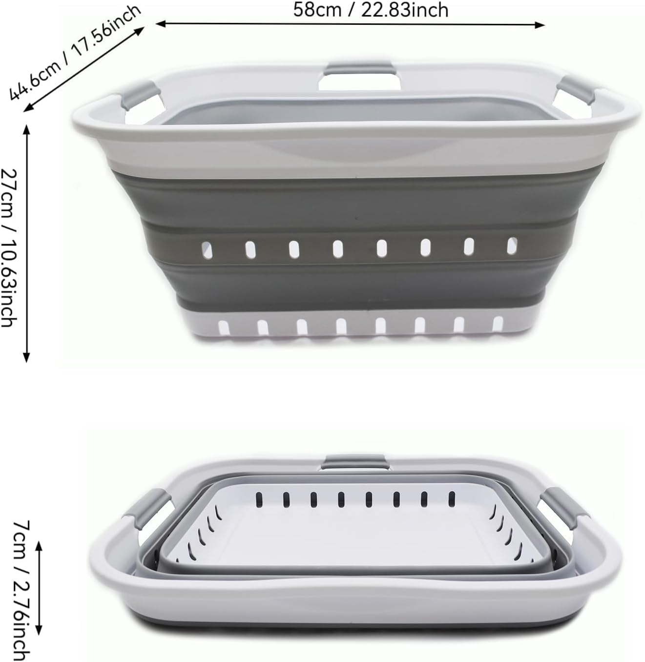 SAMMART 42L (11 gallon) Collapsible Plastic Laundry Basket - Foldable Pop Up Storage Container/Organizer - Space Saving Hamper/Basket (1, White/Grey)