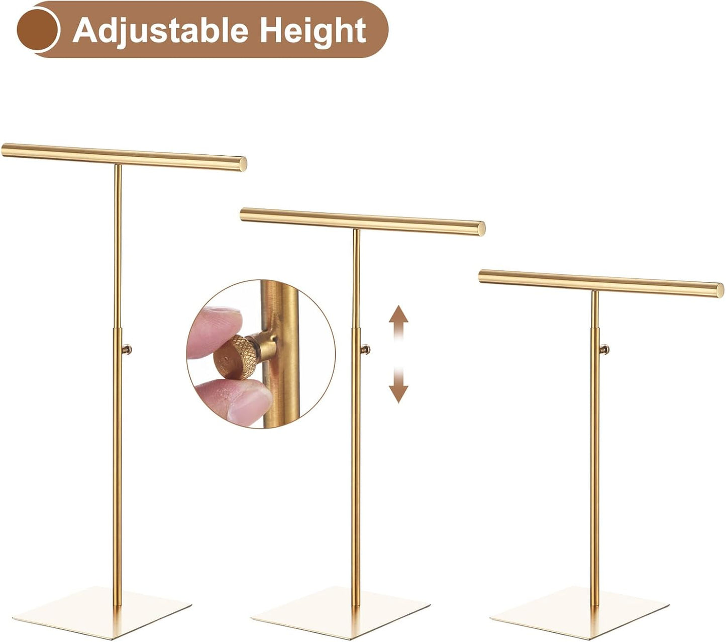 uxcell Necklace Display Stand Adjustable Height Jewelry Rack T Bar Tabletop Purse Holder for Home Boutique Store - Gold