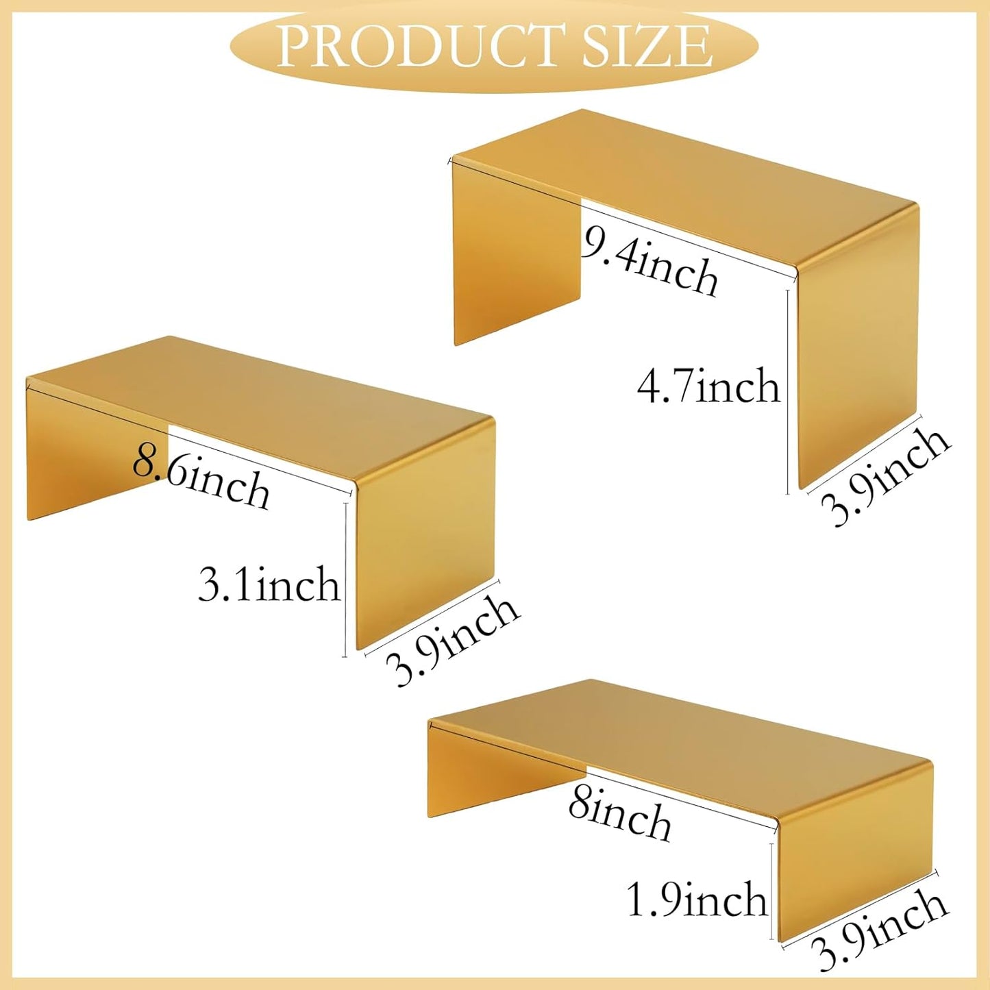 Purse Display Stand Set of 3, Gold Stainless Steel Handbag Holders, Heavy Duty Metal Riser Stands for Wallets, Bags, Shoes, Perfume, Jewelry – Boutique & Retail Countertop Display