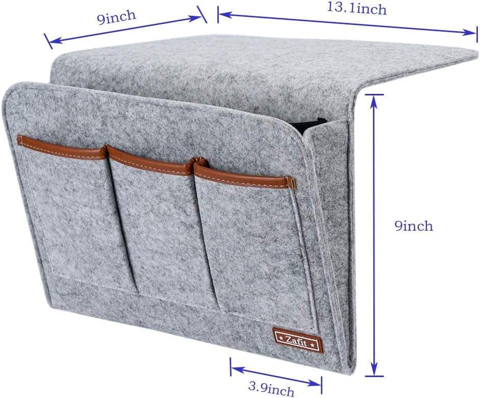 Bedside Caddy, 6 Pockets Large Size Bedside Storage Organizer Bedside Organizer Caddy for Magazine Remotes Phone (13.4'' x 18.1'', Light Grey)