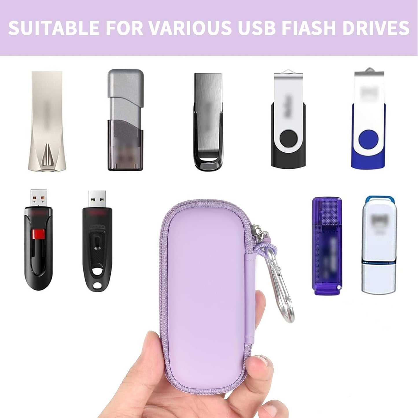 USB Flash Drive Case, SD Card Holder Compatible with Thumb Drive, Memory Cards, SDXC SDHC Storage Bag, Electronic Accessories Organizer for SanDisk for Samsung for Inland (Light Purple)
