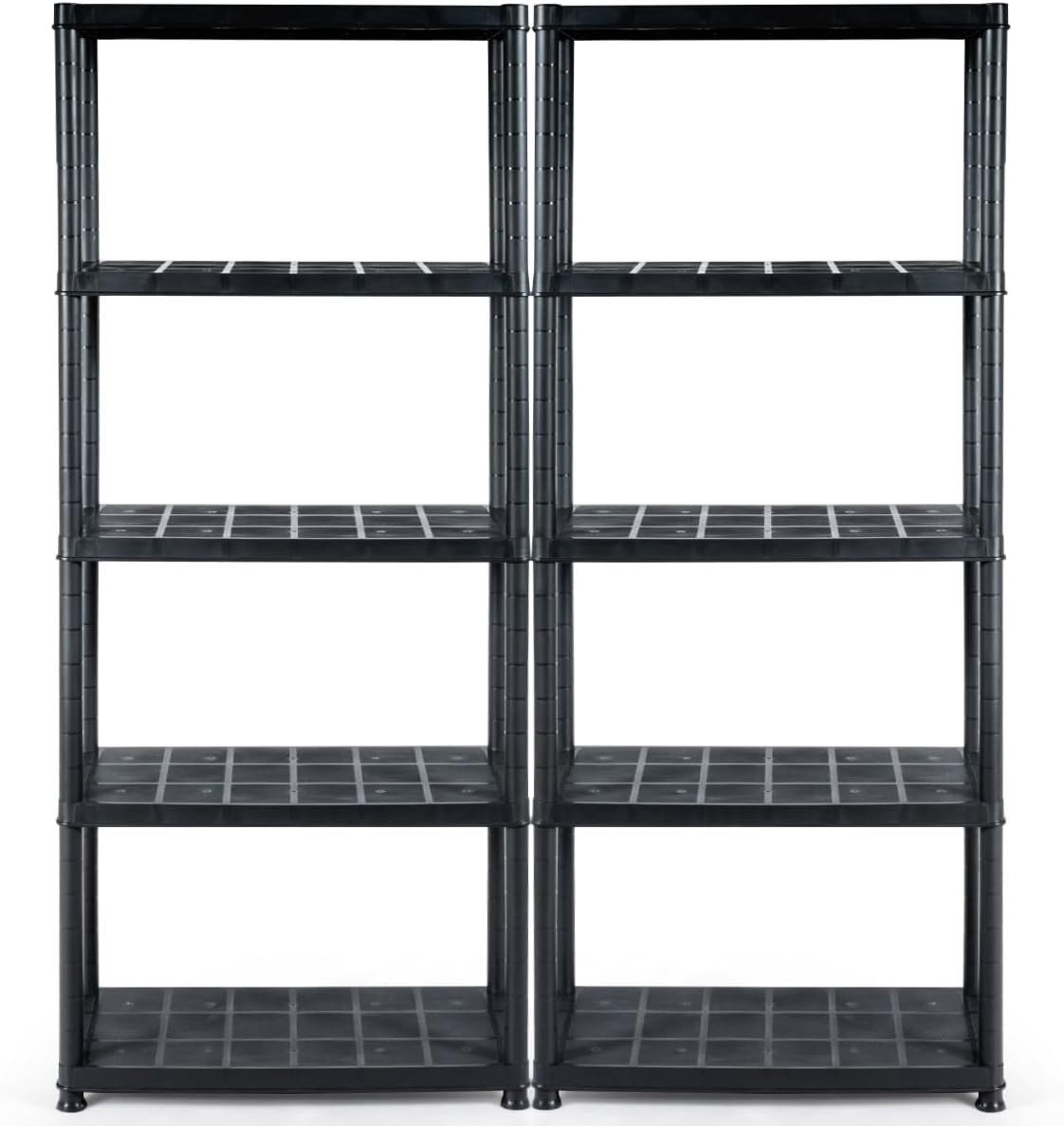 IRONMAX 5-Tier Garage Shelving Unit, Plastic Storage Rack with 4 Wall Brackets, Heavy Duty Shelf Organizer for Indoor and Outdoor, Black (2, 36”L X 18”W X 73”H)