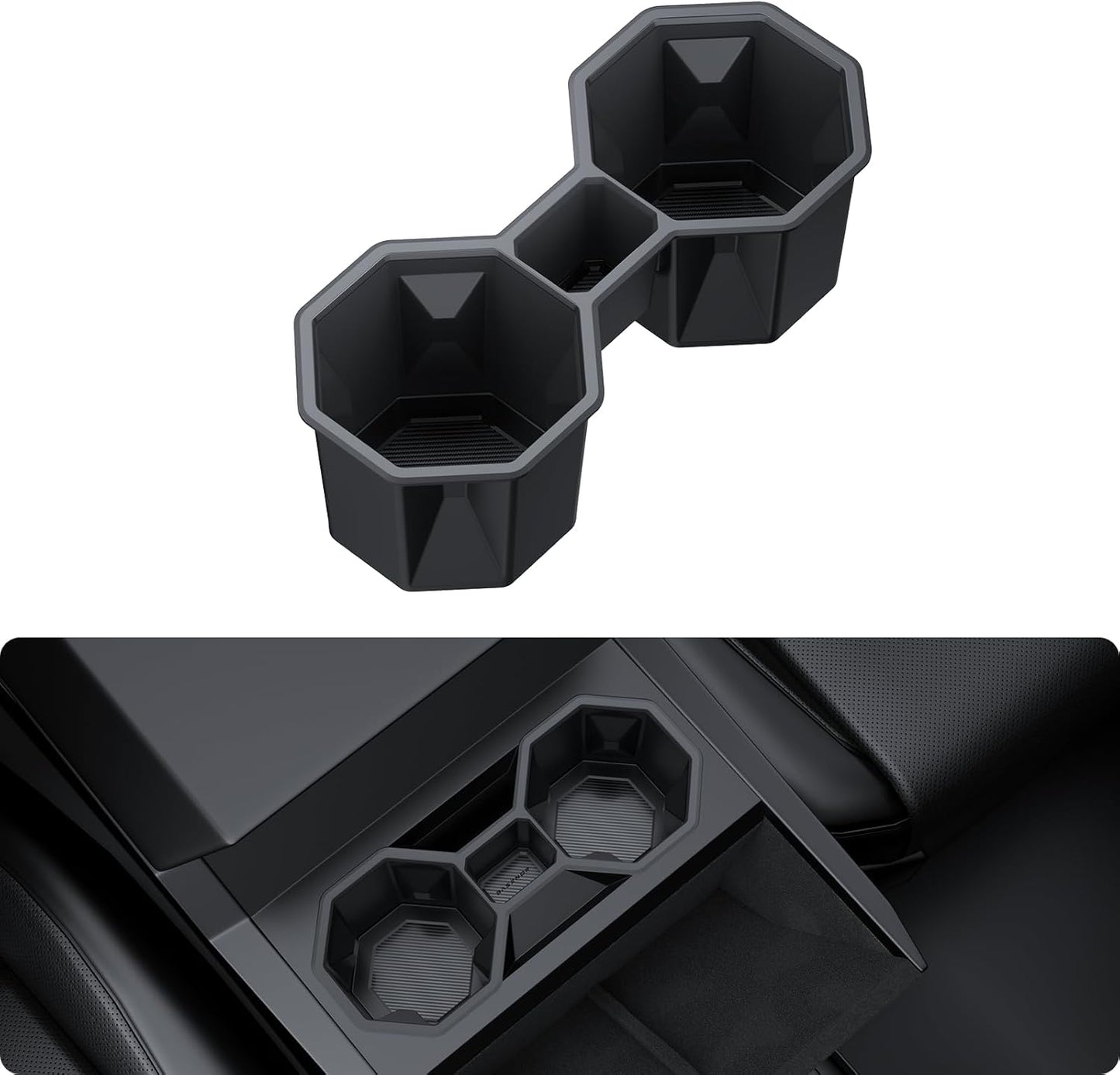 BASENOR 2024 2025 Tesla Cybertruck Center Console Cup Holder Insert [Carbon Edition] Silicone Non-Slip Car Drink Holder Cybertruck Interior Accessories