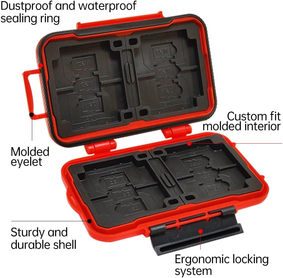 LYNCA 24 Slots Camera Memory Card Case Holder Water-Resistant Anti-Shock SD Card Case Holder Wallet for 8 SD Cards 4 CF Cards 12 Micro SD/TF Cards Storage Box, Compact Memory Cards Wallet (Red)
