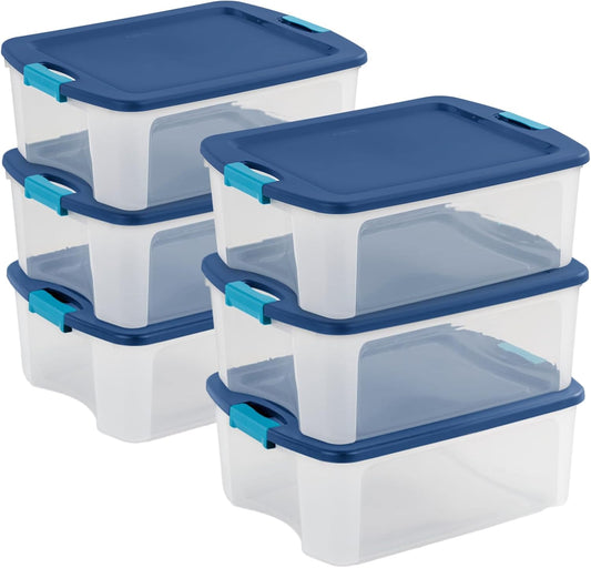 Sterilite 6-Pack Latch and Carry, Clear Plastic Storage Bins with Latching Lids and Full-Grip Handles, 12 Gallon