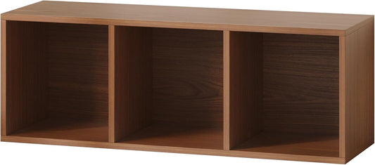 IOTXY DIY Modular Cube Bookcase - CubeXY Customizable Stackable Expandable Basic Shelving Units, 3-Cube Wooden Open Bookshelf for Fabric Storage Bin Organizer, Walnut