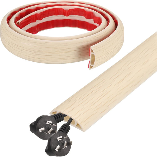 HARFINGTON 4ft Cord Cover Floor W0.6 x H0.33 Inner Channel PVC Hide Extension Cable Floor Wire Hider Wire Covers Protector for Prevent Cable Trips Cables Management, Wood Beige