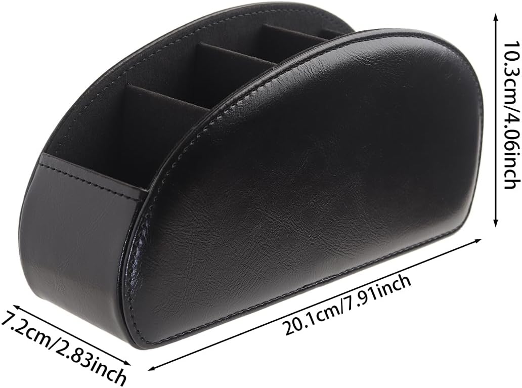 Remote Control Holder, PU Leather Remote Caddy Desktop Organizer with 5 Spacious Compartments for TV Remotes/Media Controllers/Office Supplies(Black)