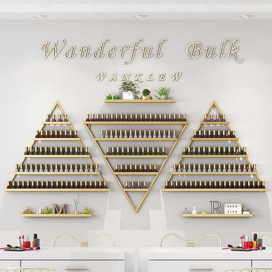 Wall Mounted Shelf Nail Polish Bottle Display Rack, Triangular Essential Oil Perfume Storage Rack, Multifunctional Hanging Salon/Beauty/Nail Shop Organizer Perfume Holder(Size:6,Color:Gold)