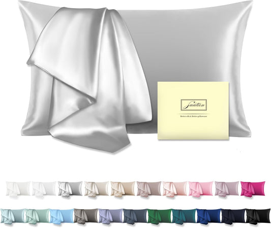 Natural Mulberry Silk Pillowcase for Hair and Skin Standard Size 20"X 26" with Hidden Zipper Soft Breathable Smooth Cooling Silk Pillow Covers(Silver Grey,Standard,1Pcs)