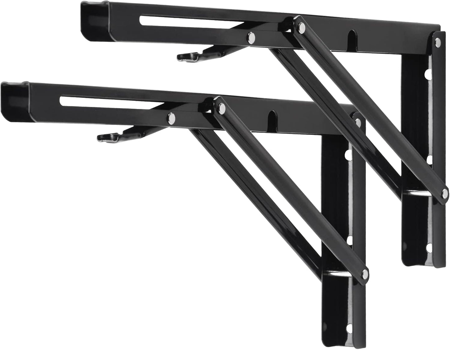 YUMORE Folding Shelf Brackets, 14 Inch Heavy Duty Collapsible Shelf Bracket, Black DIY L Bracket for Workbench Folding Table Hinge, Max Load: 330lb, 2 Pack