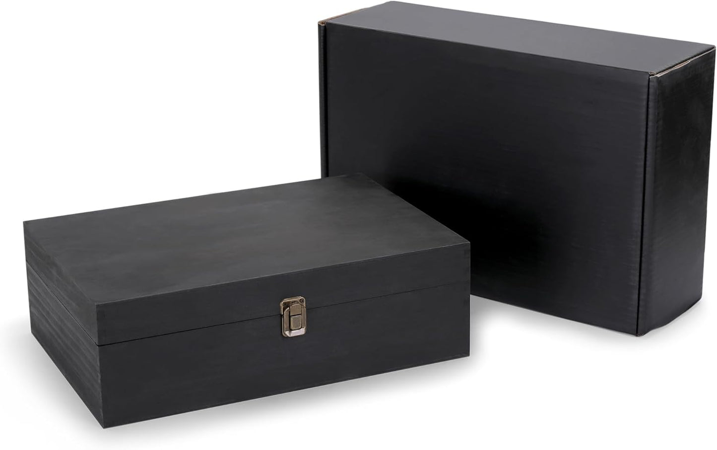 makerflo XL Black Pine Wood Memory Box with Black Felt Inside, Hinged with Clasp, Keepsake Wooden Box Ideal for Craft and Personalization (Laser Engraving, Epoxy, UV DTF, and Vinyl) – Pack of 1