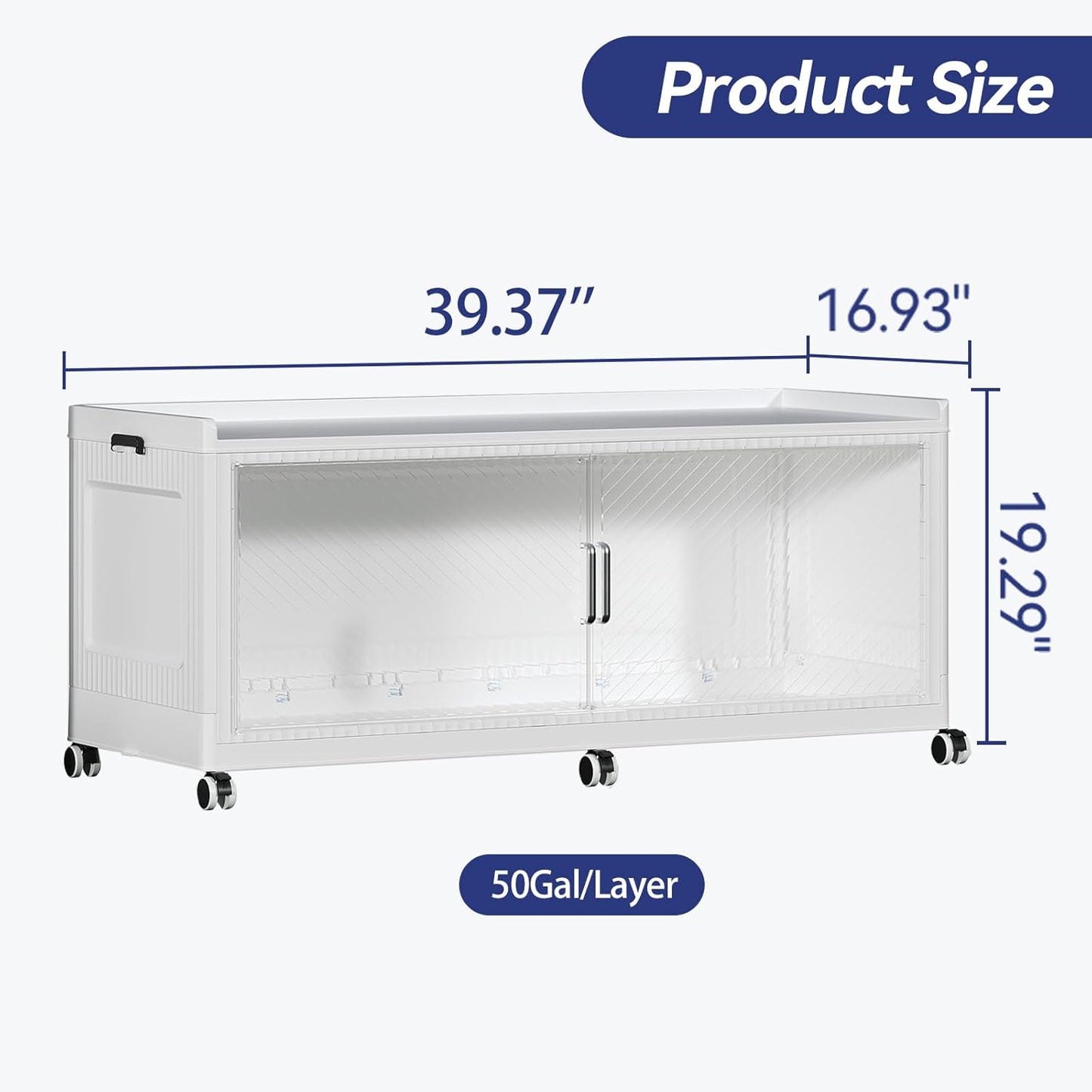 50GAL Extra Large Storage Bins with Lid, 200QT Collapsible Organizer with Wheels, Stackable Closet Cabinet with Doors, Folding Storage Containers for Home, Office, Kitchen, 1Pack White
