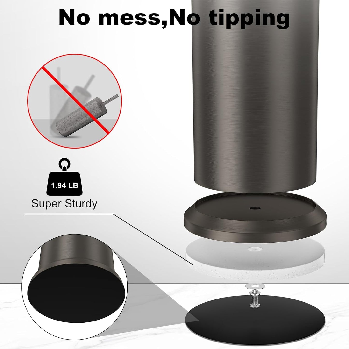 Pewter Toilet Brush and Holder，Extra Long Handled Toilet Brush for Bathroom，Stainless Steel Heavy Duty Toilet Bowl Brush,Removable Inner Bowl,Deep Cleaning Dense Bristles Cleaner Brush -Space Saving