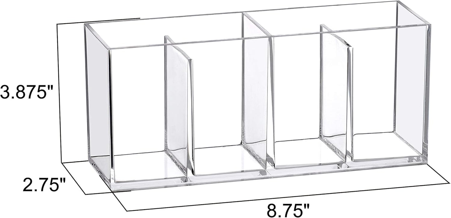 Amazing Abby - Glamour - Acrylic 4-Compartment Makeup Organizer, Transparent Plastic Makeup Brush Holder, Perfect Bathroom Vanity Storage Solution for Makeup Brushes, Eyebrow Pencils, and More