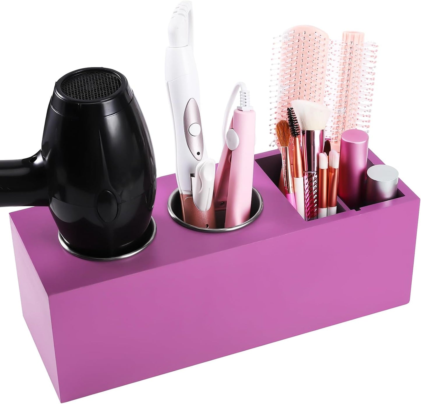 Hair Dryer Countertop Holder, Hair Tool Organizer Wall Mount, Blow Dryer Holder Cabinet Door Organizer, Bathroom Countertop Blow Dryer Holder and Curling Iron Holder (Cedar Wood, Rose Red)