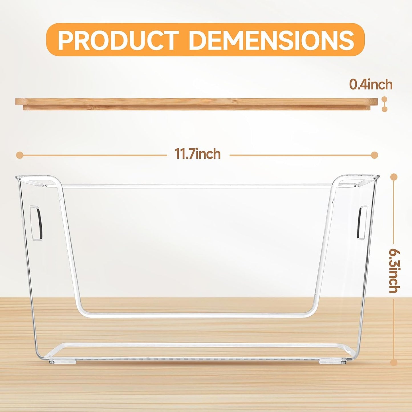 2 Set Pantry Organizer and Storage, Stackable Trash Bag Dispenser Clear Acrylic Kitchen Counter Pantry Baskets for Potato, Onion, Produce, Fruit, Vegetable, Snack, Trash Bag Holder with Bamboo Lid