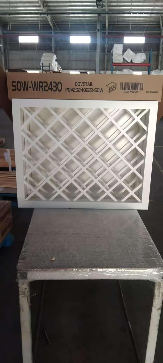 Solid Wood RTA Wine Bottle Rack Wall Cabinet with Lattice Panels - Bottle Holder Storage for Bar, Pantry, or Wine Cellar - Mocha Finish Countertop Solution (White, 24'W 12'D 30'H)