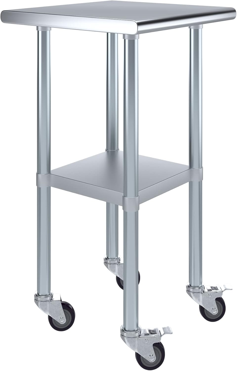 AmGood 20" x 20" Stainless Steel Work Table with Casters | Heavy Duty Metal Utility Table On Wheels | Kitchen Island Cart