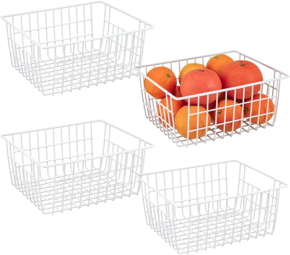 4 Pack White Wire Baskets for Organizing Office Wire Storage Basket White Metal Storage Baskets for Pantry Kitchen Bins Freezer