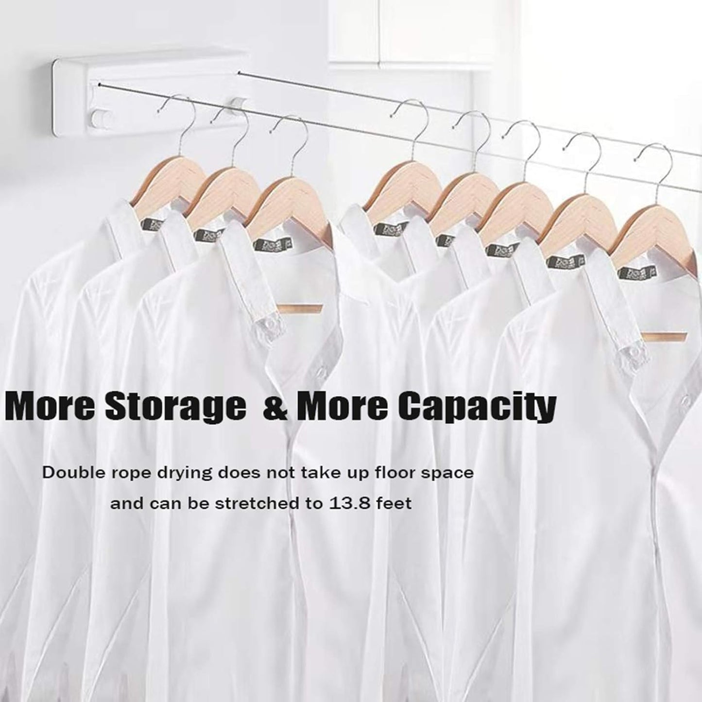 Bakala Retractable Clothesline, Portable Clothes Line Retracting Outdoors, Wall Mounted Double Line with Adjustable Stainless Steel Rope, 13.8 Ft Drying Laundry Line for Balcony, Laundry, Hote l-White