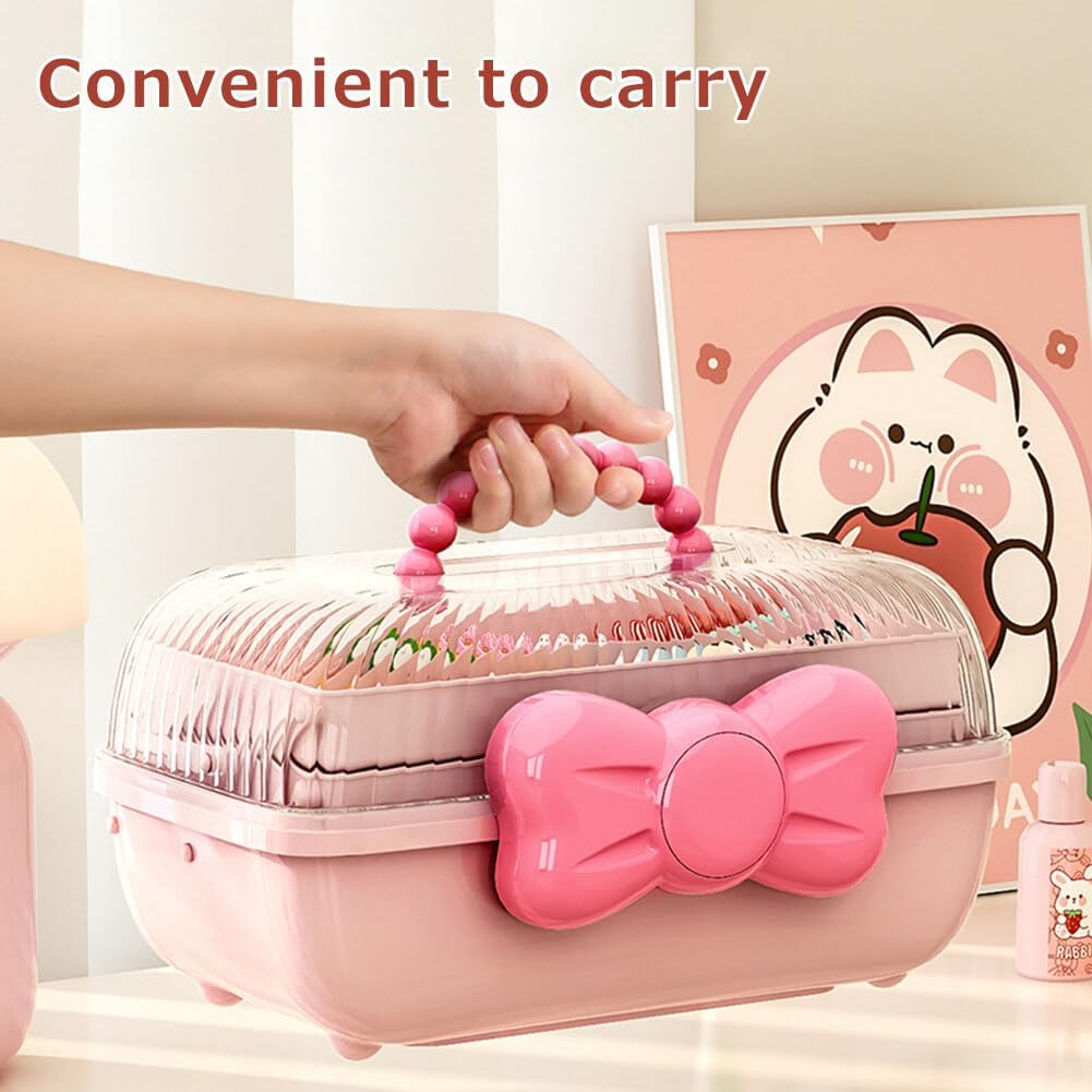 Girls Hair Accessories Storage Box Bow Switch Organizer Box Jewelry Box, Plastic Hair Ties Holder Hair Clips Container Headbands Organizer Gift for Baby Girls Multipurpose Organizer and Portable