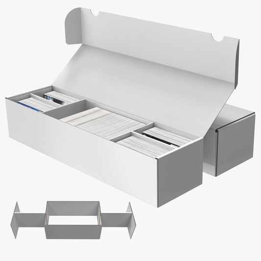 Trading Card Storage Box, Mtg Storage Card Box with 5-Compartment, Ultra-thin White Cardboard Collector Box for TCG/Baseball Sports Cards Storage, 2 Count