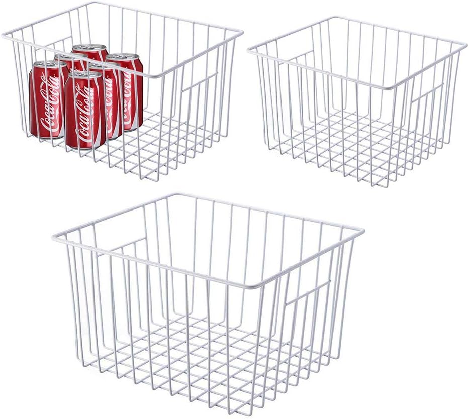 Freezer Baskets Organizer, Refrigerator Metal Wire Storage Basket Bins, Wire Basket Freezer Storage Organizetion for Kitchen, Pantry Organizer Bins - Set of 3