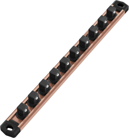 WORKPRO Magnetic Socket Organizer, 1/2-Inch Drive Aluminum Alloy Socket Rail, Heavy Duty Socket Holder, Socket Rack Kit 1/2-Inch x 10 Clips Champagne (Socket not Included)