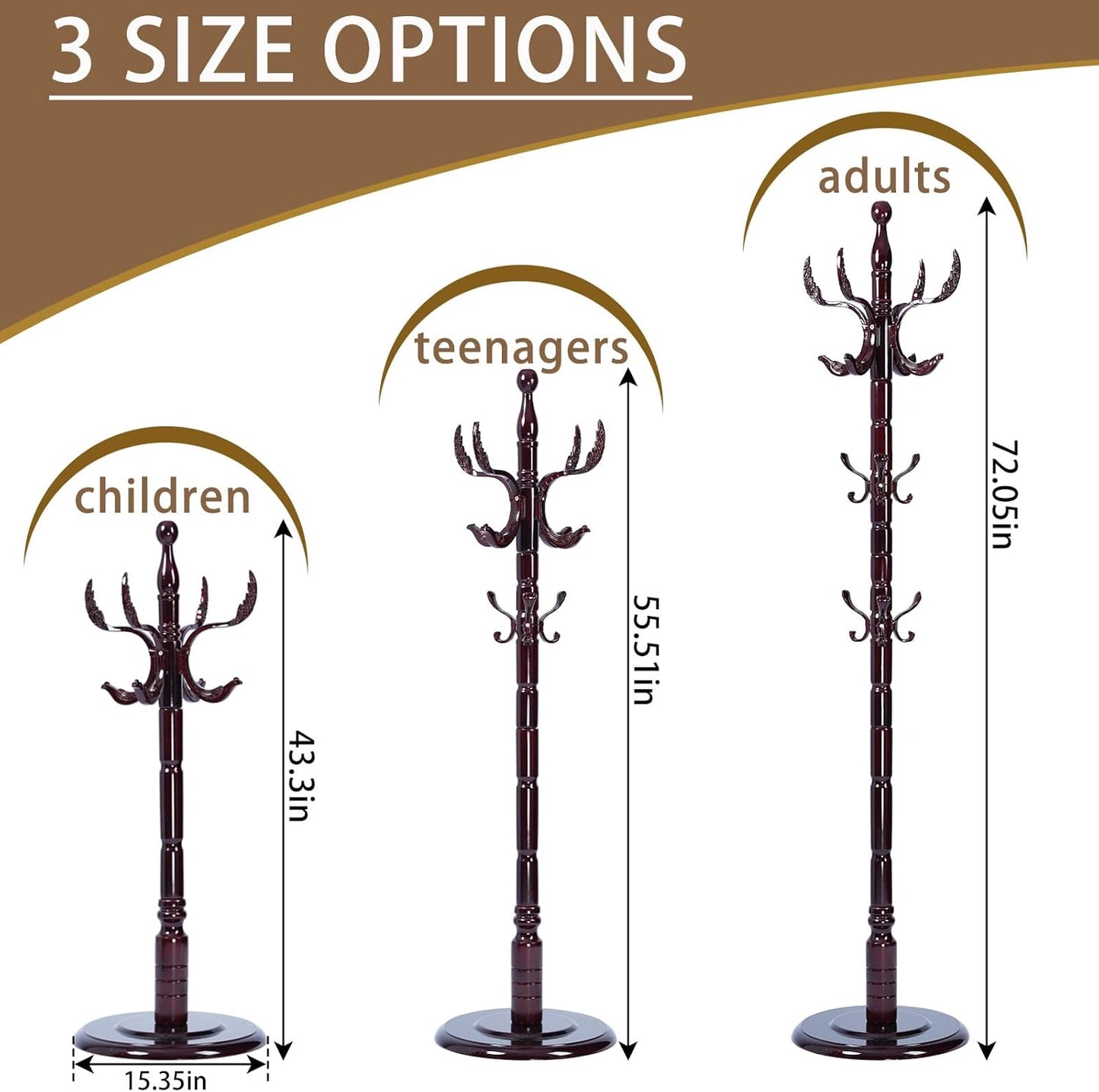 Solid Wooden Coat Rack Stand, Coat Racks Freestanding with 14 Hooks, Natural Birch Wood Coat stands with Sturdy Round Base, Tree Coat Hanger Standing for Entryway Bedroom Office (Chi Bang)