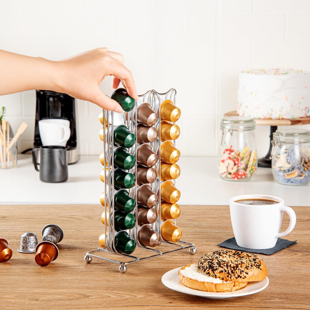 Restaurantware Restpresso 6.5 x 3.7 x 10.4 Inch Coffee Capsule Holder 1 Durable Pod Stand - Holds 42 Nespresso Capsules 4 Raised Legs Iron Espresso Pod Organizer Pods Not Included
