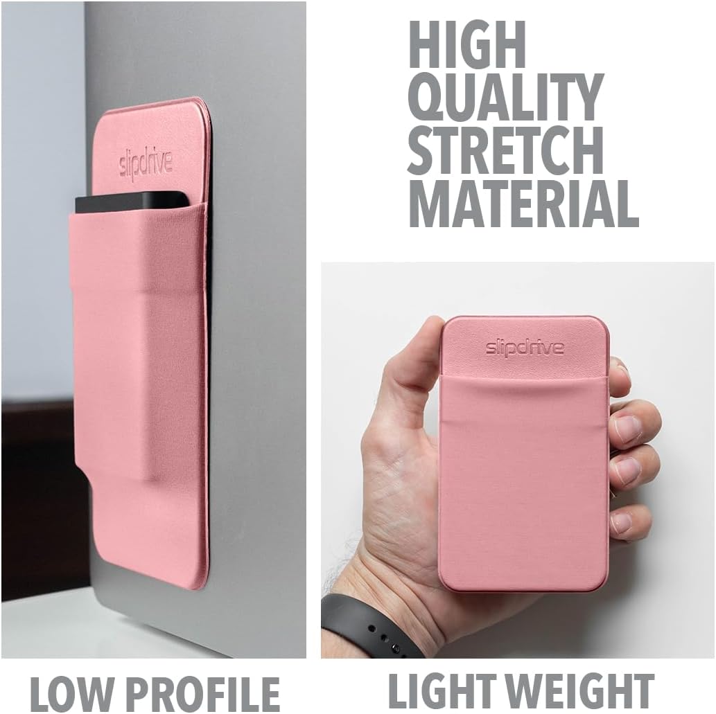 Slipdrive - Portable Hard Drive Sleeve for Laptop - SSD Solid State Drive - Reusable Adhesive - 5” x 3.2” Stick on External Hard Drive Carrying Case - Travel Pocket Pouch (Small, Pink)