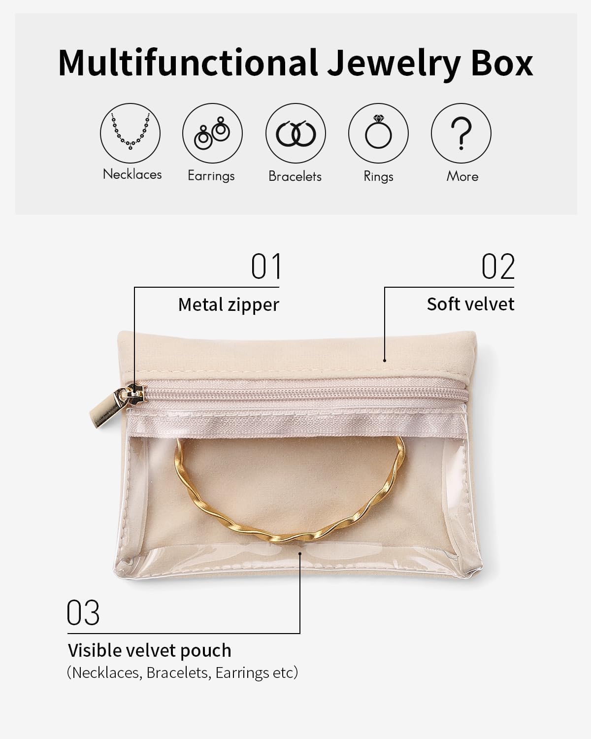Vlando 33 Pcs Travel Jewelry Case Velvet Jewelry Pouch with Zipper Clear Travel Jewelry Bag Jewelry Travel Organizer for Travel Business Trip Mother's Day Gifts for Mom Wife Women