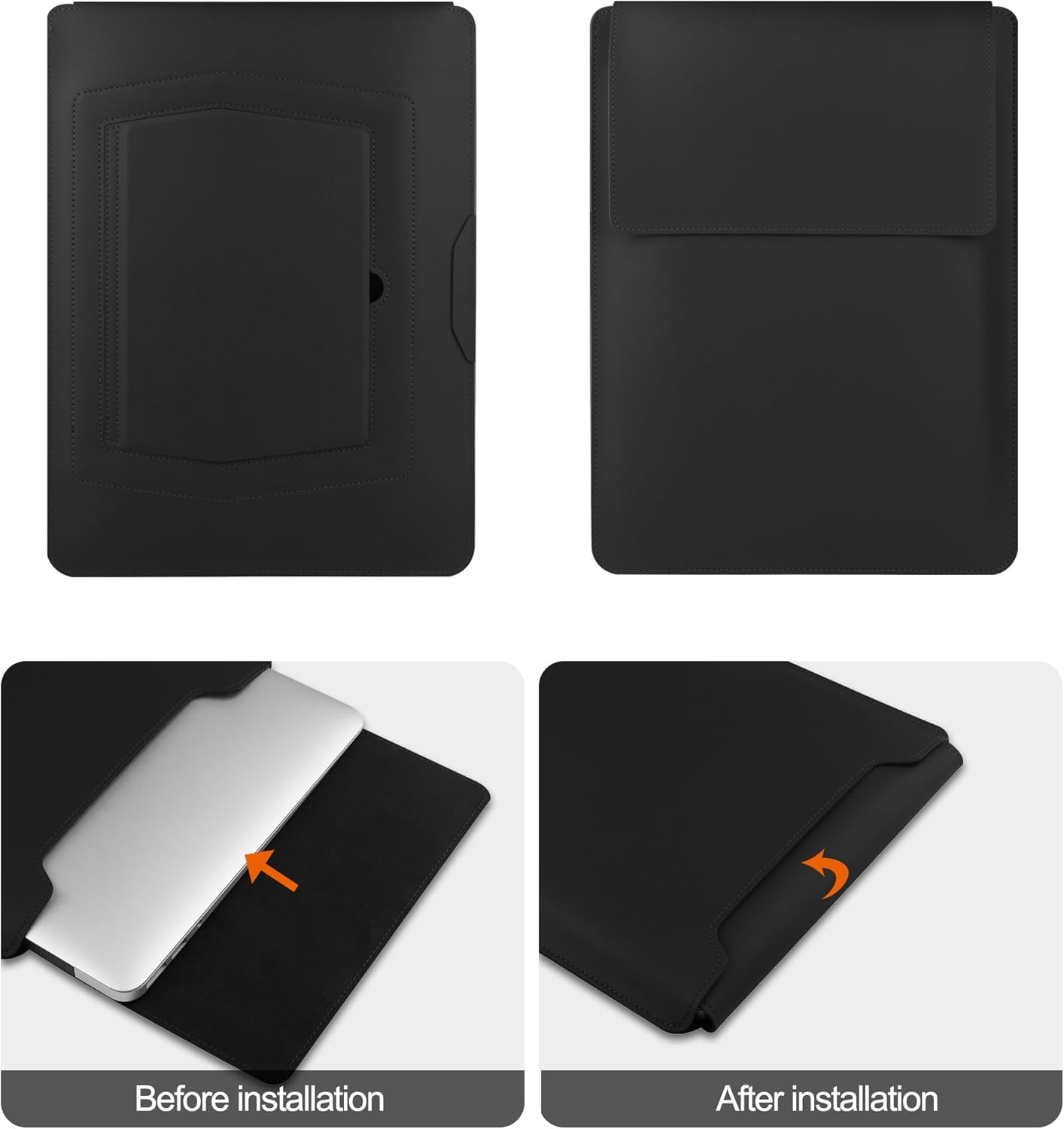 13.3'' /13.6'' Laptop Sleeve Case Leather Bag with Stand Compatible with MacBook Pro 14/MacBook Air 13(M1 M2)/13.3'' Yoga/Dell XPS 13/HP/Matebook 14'' Laptop case, Black