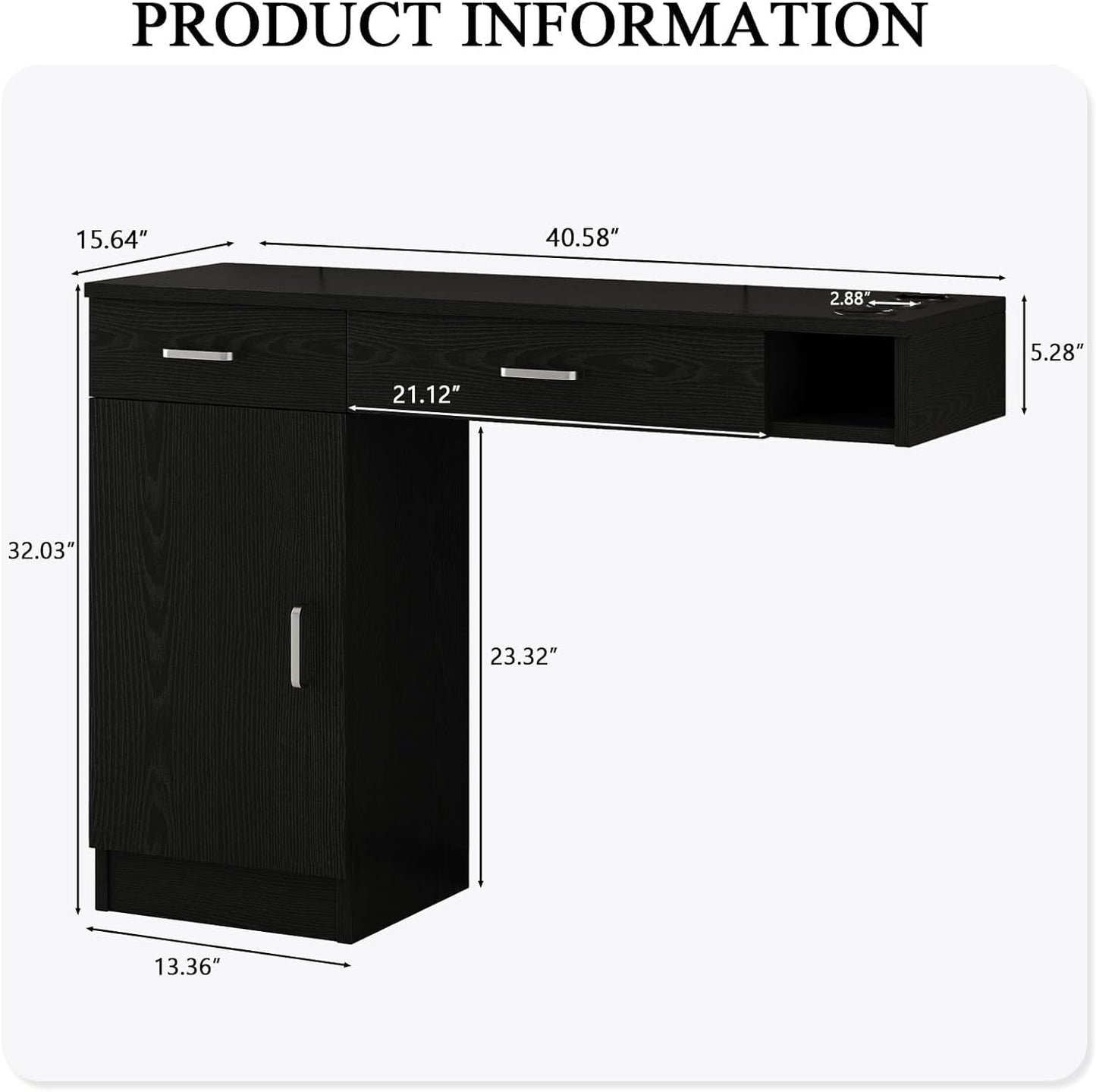 4ever2buy Salon Stations for Hair Stylist, Wall Mount Barber Station with Barber Cabinet, Hair Station Equipment Hair Dryer Holder, Drawers, Mirror not Included, Black