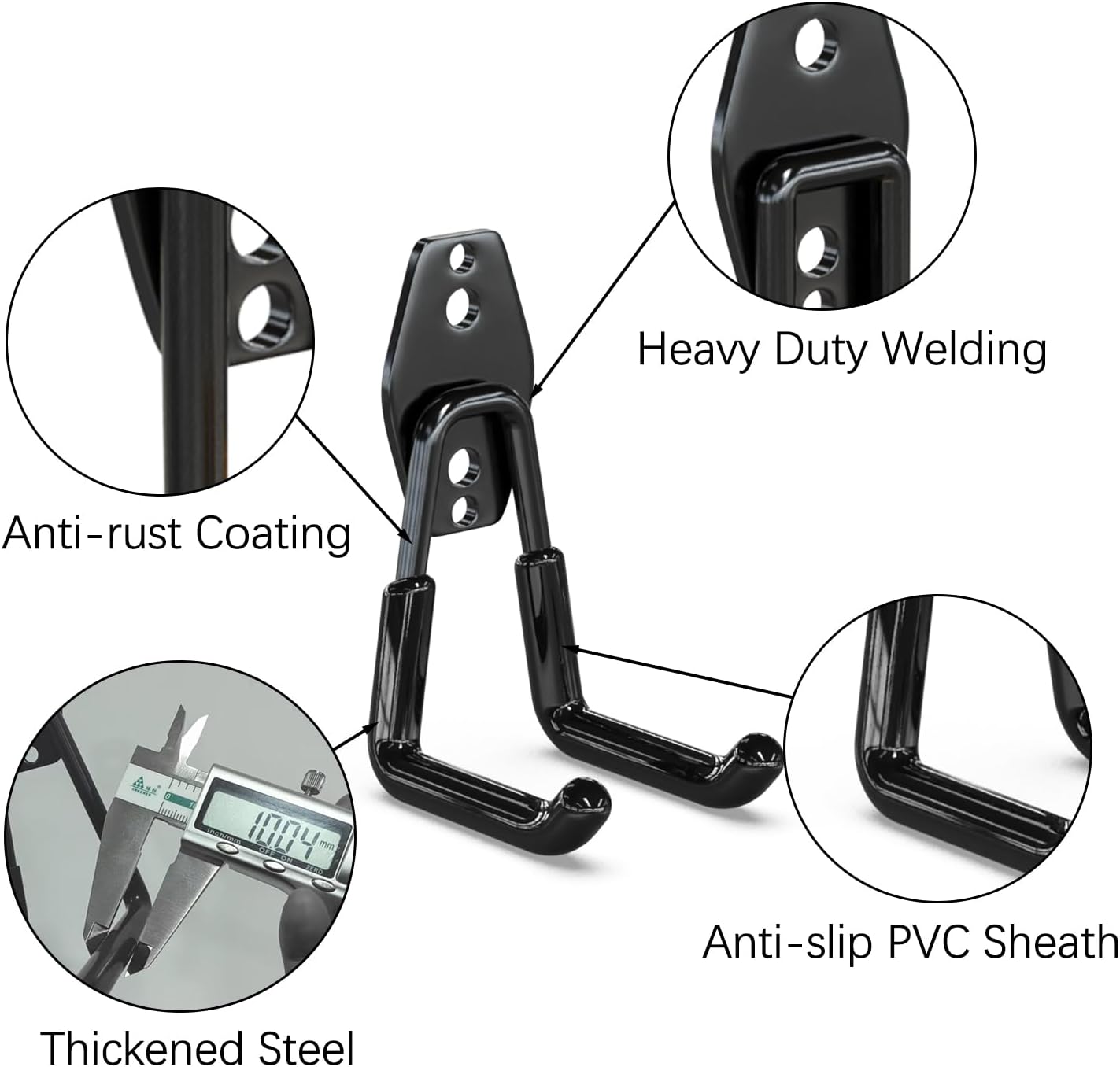 3-H Garage Wall Hooks 10 Pack, Garage Hooks Heavy Duty with Extra Welding Spots, Wall Storage Organizer for Hanging for Garden, Lawn, Yard (Black)