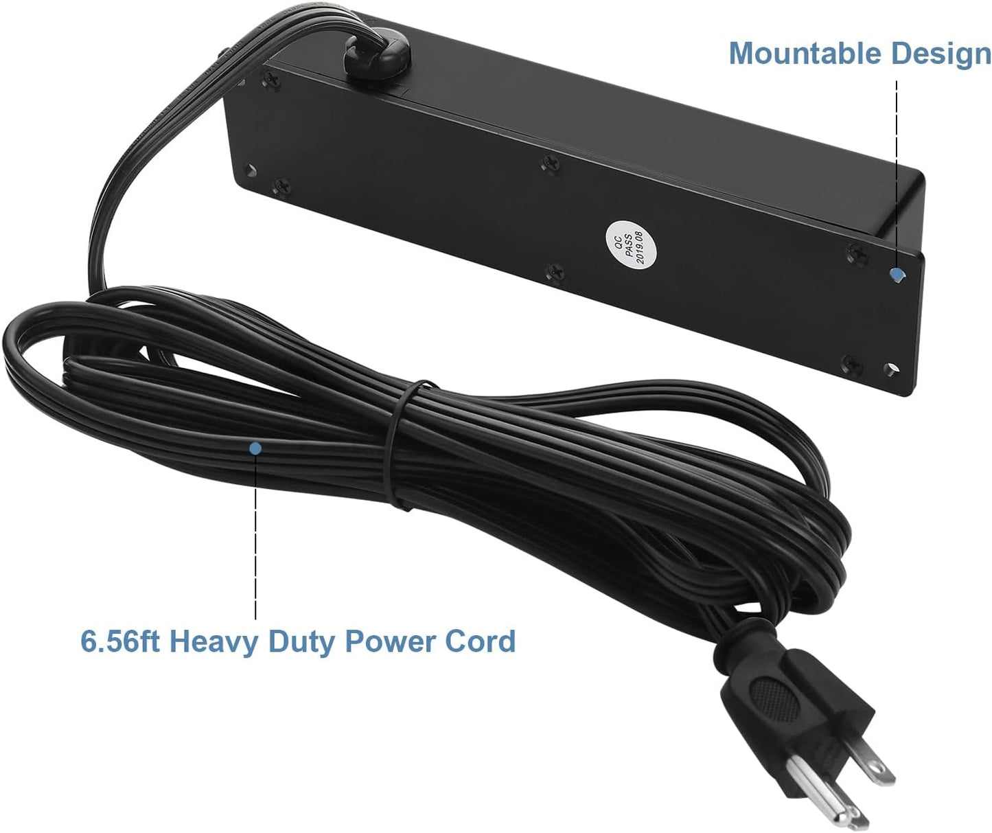 2Pack Wall Mount Power Outlet Strip, 4 Outlet Mountable Power Strip with Switch, Under Desk Power Strip Connect with 6ft Cord Mount Under Desk, Workbench, Nightstand, Dresser, Table.(Black)