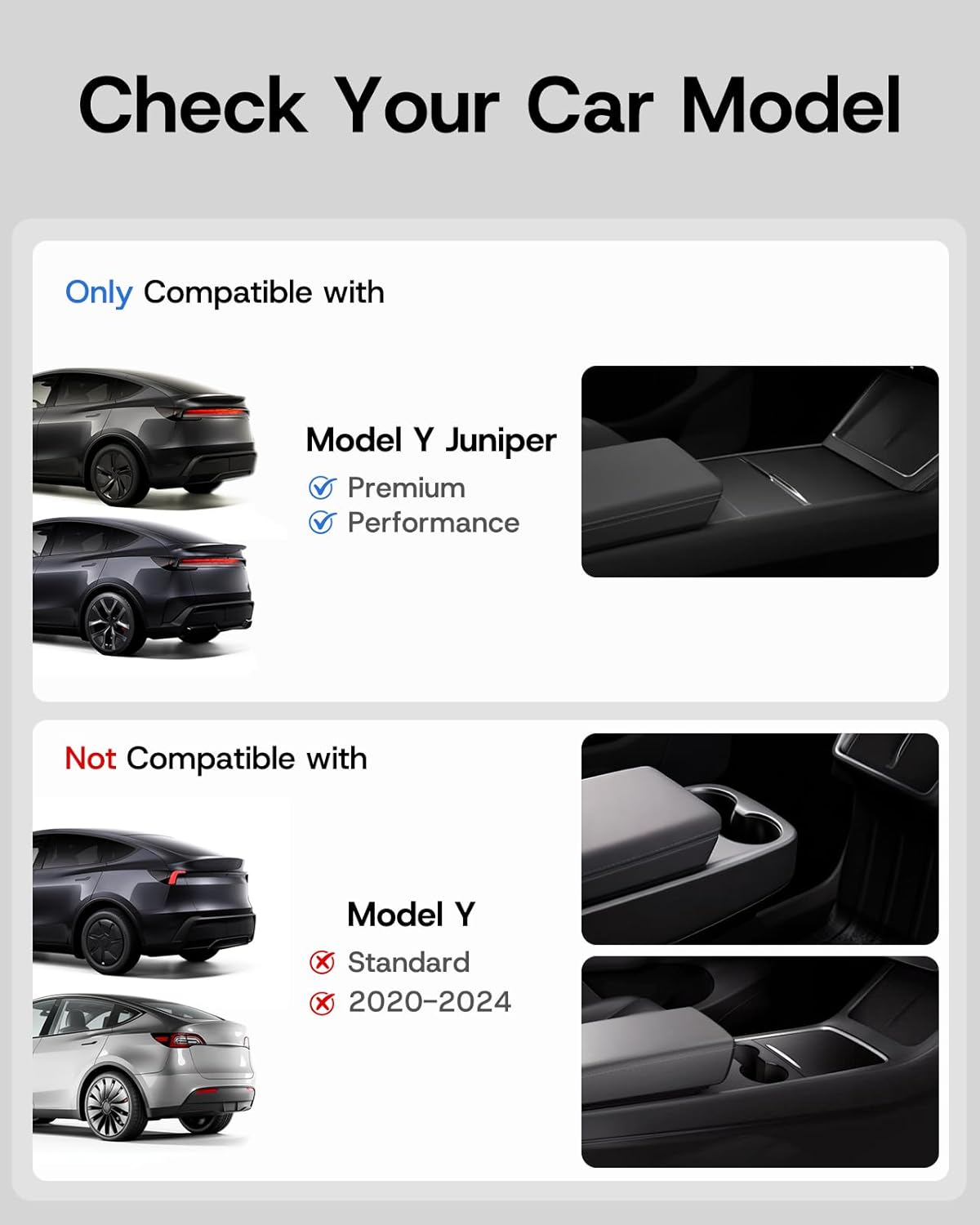 Center Console Organizer Tray for Tesla Model Y Juniper Accessories 2025 2026, [Premium PC + Soft Silicone Liner] Console Organizer & Armrest Storage Box Cup Holder Wireless Charging Mat 8 PCS